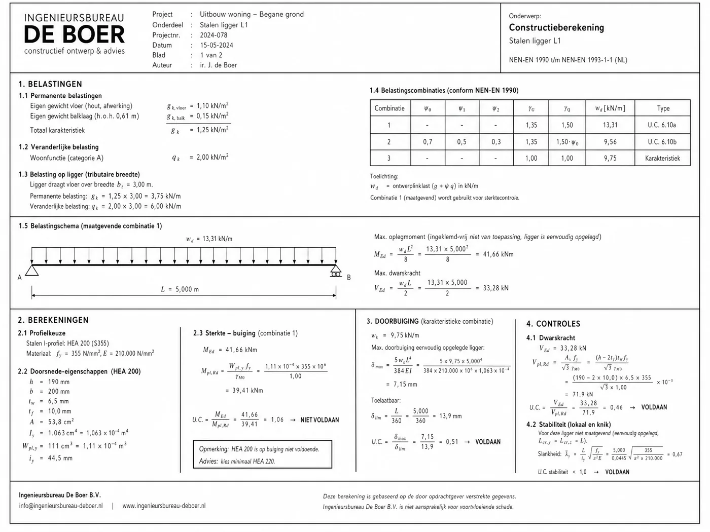 Constructieberekening — voorbeeld