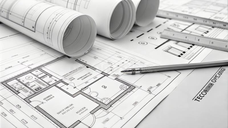 Bouwkundige plattegrond met meetinstrumenten